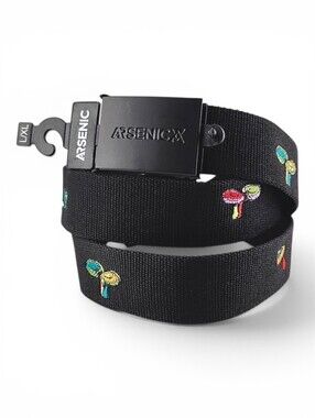 NWT Arsenic Men's Black Mushroom Embroidered Adjustable Web Belt L/XL